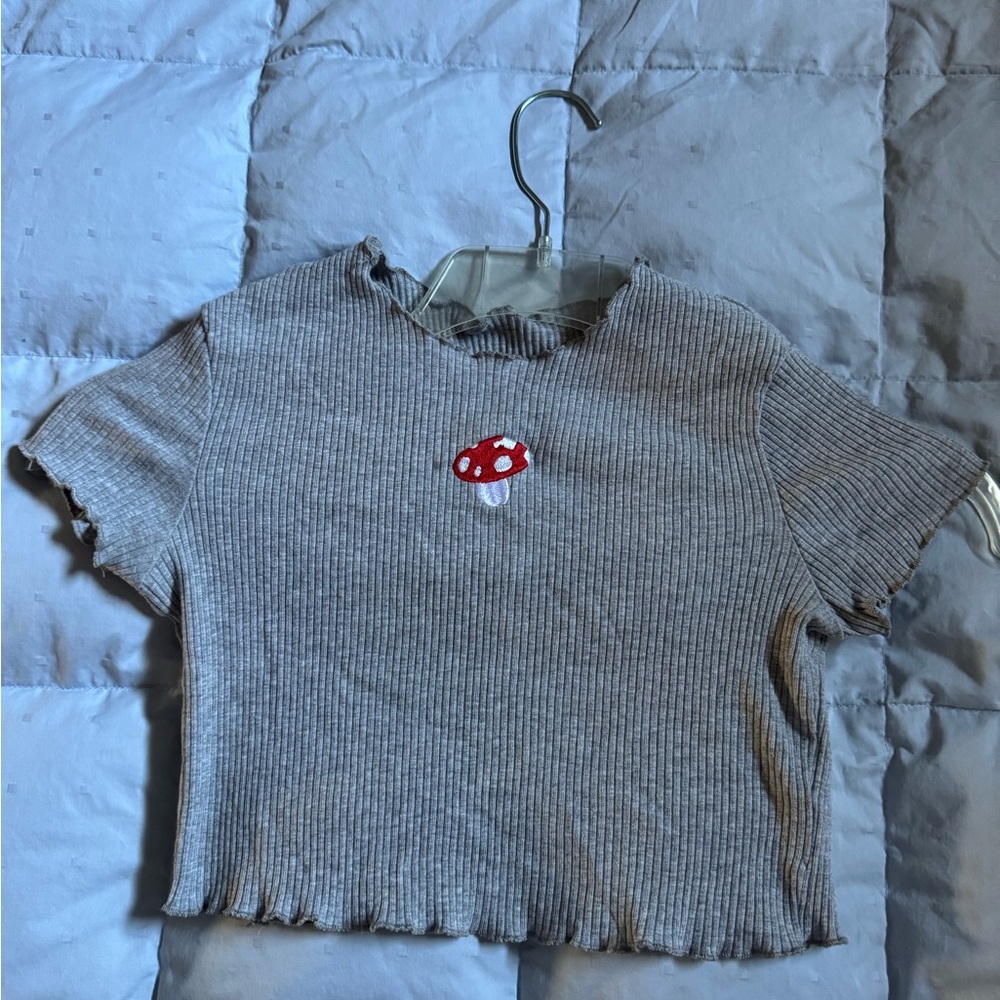 Gray Mushroom Cotton Blend Top